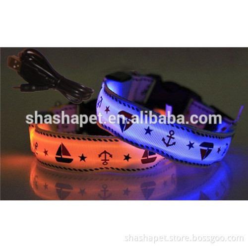 USB Rechargeable Sailor print elastic dog collars with Rechargeable dog collar